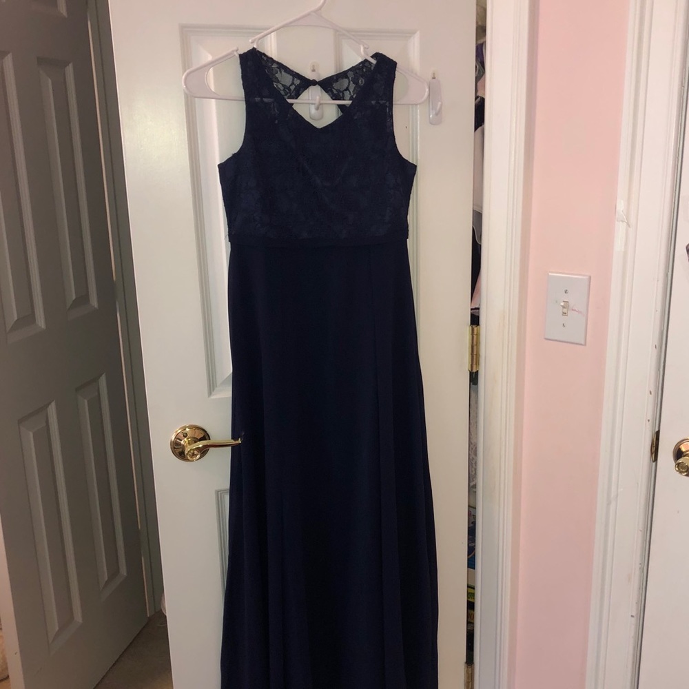 Long navy blue lace top dress